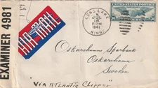 USA: Censored airmail cover Long Lake to Sweden 1941.