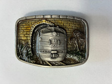 Train in Tunnel Belt Buckle Antique 1987 Bergamot Brass Works Made in USA