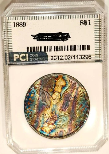 1889-P Gem BU +++ Kaleidoscope Rainbow Color Toned Morgan Dollar