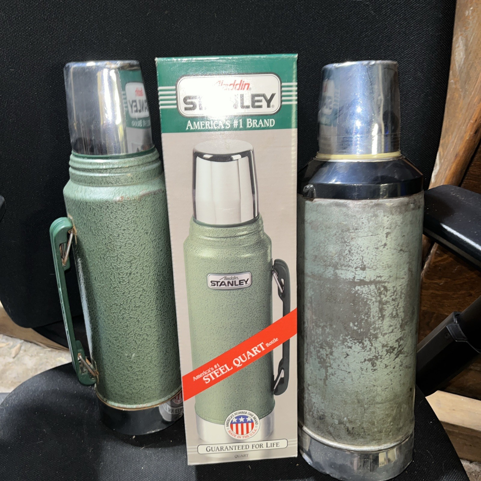 Vtg Original Aladdin Stanley Thermos Green One Quart Vacuum Preowned - See Desc.