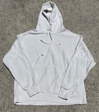 Champion Reverse Weave Hoodie Cream Large Vintage Heavyweight Sweatshirt