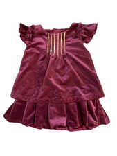 Tahari Girls A-Line Holiday Dress Maroon Velvety Knee Length Sequin 4T