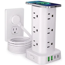 Power Strip with Wireless Charger, Flat Plug Surge Protector with 10FT Extens...