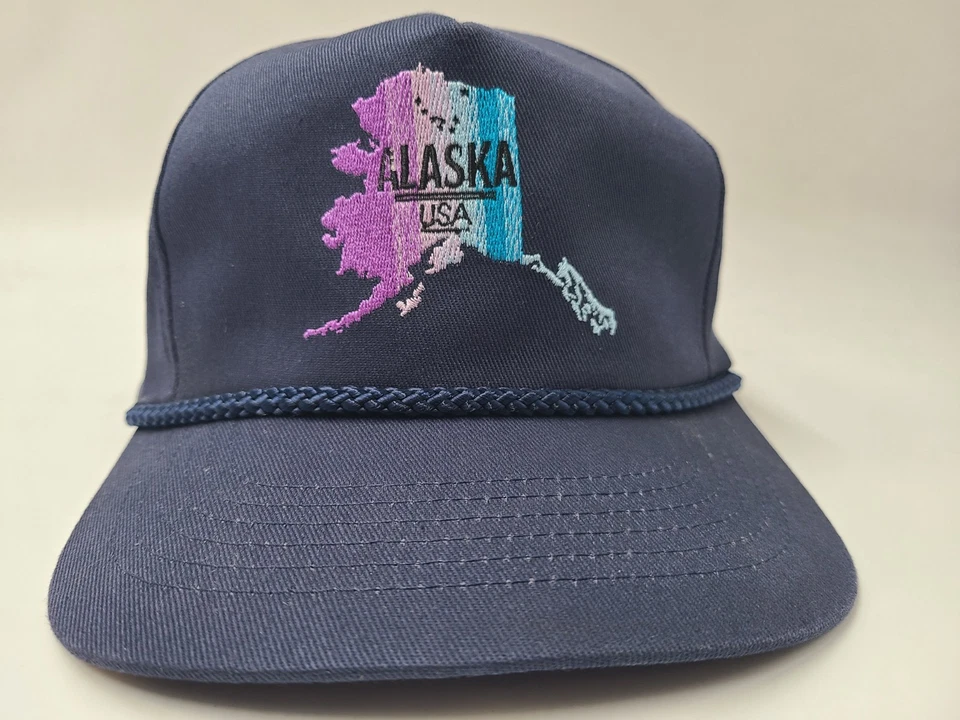 De colección Alaska EE. UU. Cuerda Envejecida Snapback Gorra Algodón Informal Hombres Mujeres Azul Foto 2 de 4