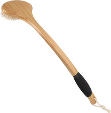 Back Scrub Brush for Shower,Stiff Boar Bristles Bamboo Curved Long Handle Antisk