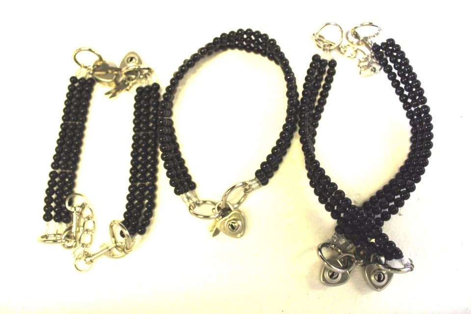 MY GUILTY PLEASURE ONLINE Black Pearl Bondage Wrist Ankle cuffs collar set restraint high tensile steel