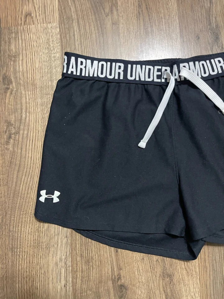 Under Armour Shorts, Youth Girls Size XL, Black White, Drawstring, Logo - Image 3 of 4