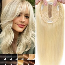 100 Real Remy Human Hair Clip in Hairpiece Topper Toupee Top Silk MONO Women 16