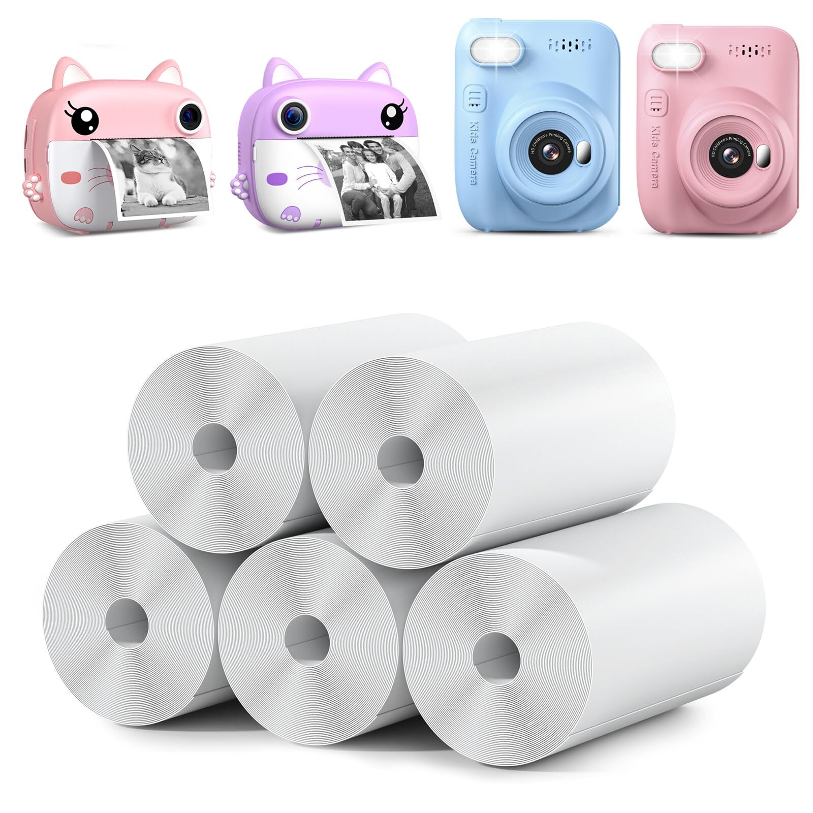 Kids Instant Camera Refill Print Paper-5 Rolls for Kids Instant Print CameraH...-image