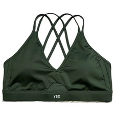 Victorias Secret VSX Strappy Back Padded Removable  Pads Sport Bra Olive Large