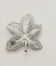 Abstract Leaf Brooch Silver Tone Large Signed Sarah Coventry Textured Vinatge