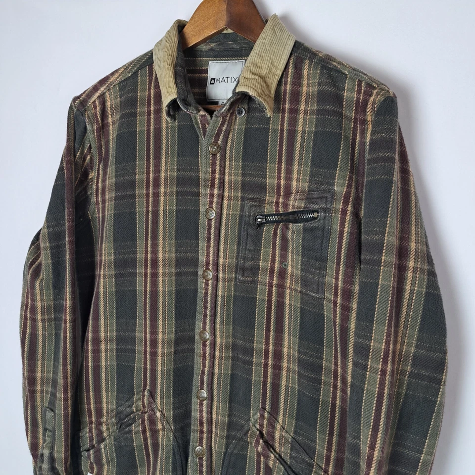 Matix Flannel Shirt Mens Medium Slim Fit Snap Front Long Sleeve Skateboard Plaid - Image 4 of 4