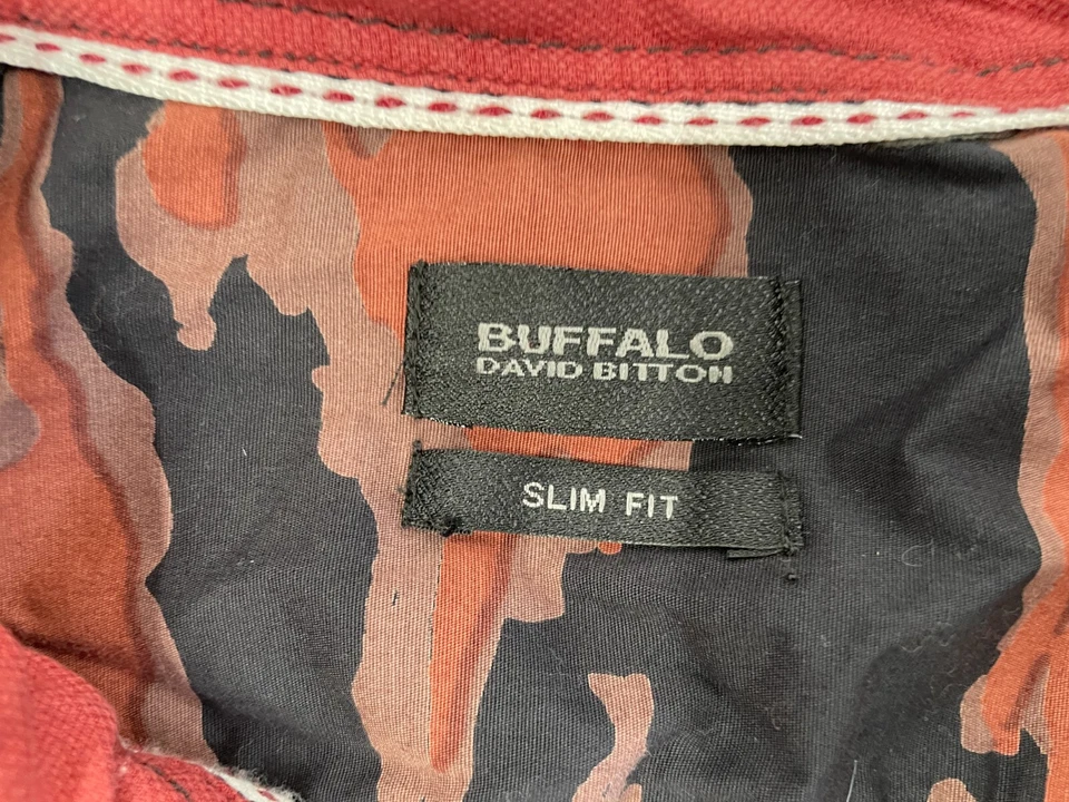Camisa Buffalo David Bitton Para Hombres Talla XL Naranja Camuflada Calce Ajustado Botones Foto 2 de 4
