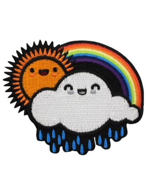 Regenbogen Himmel Bügelbild Patch Kawaii süß Happy Sun Regen Wolke Wetter Spaß Kinder