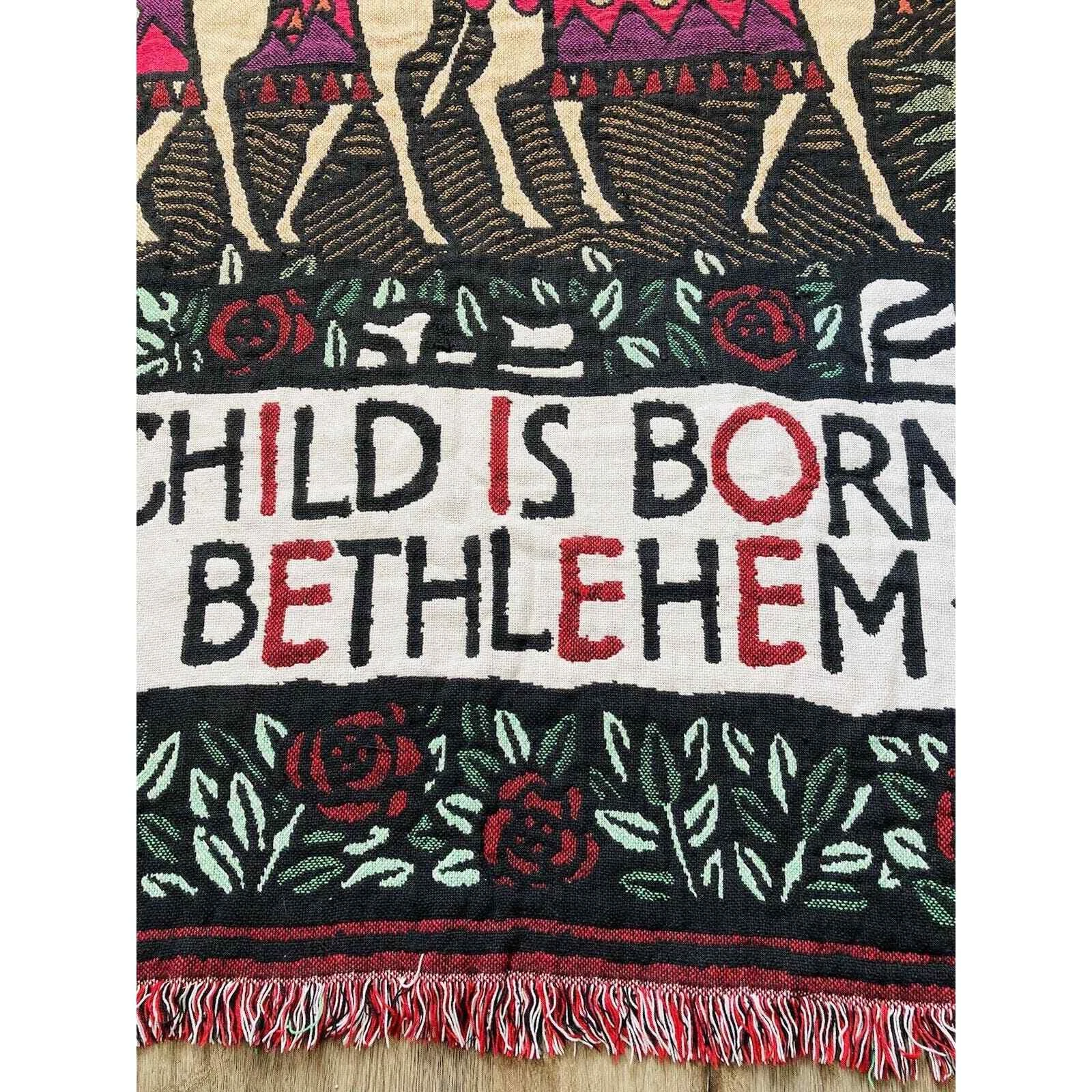 Woven Tapestry Throw Blanket Christmas Wise Men Child Born Bethlehem Reversible