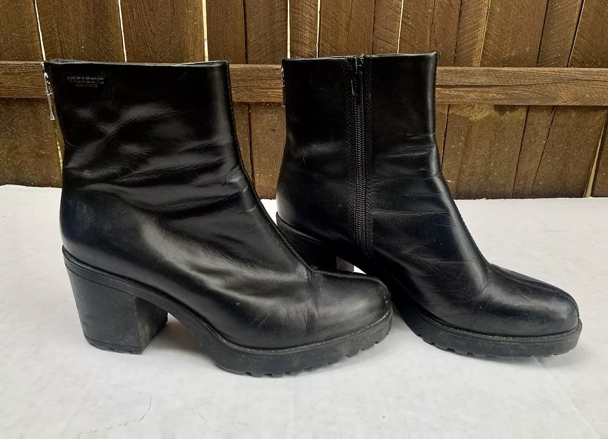 Vagabond Grace Chunky Mid Heel Ankle Boots Back Zip US 7 UK 5 EU 38 eBay