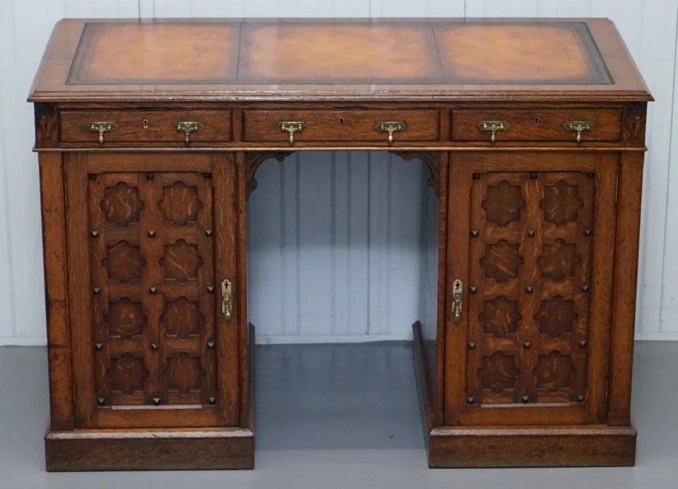 ESTANTERÍAS LATERALES ESCRITORIO RENACIMIENTO GÓTICO RESTAURADAS CAJÓN ESCRITURA PENDIENTE PUGIN BILLOWS Foto 3 de 4