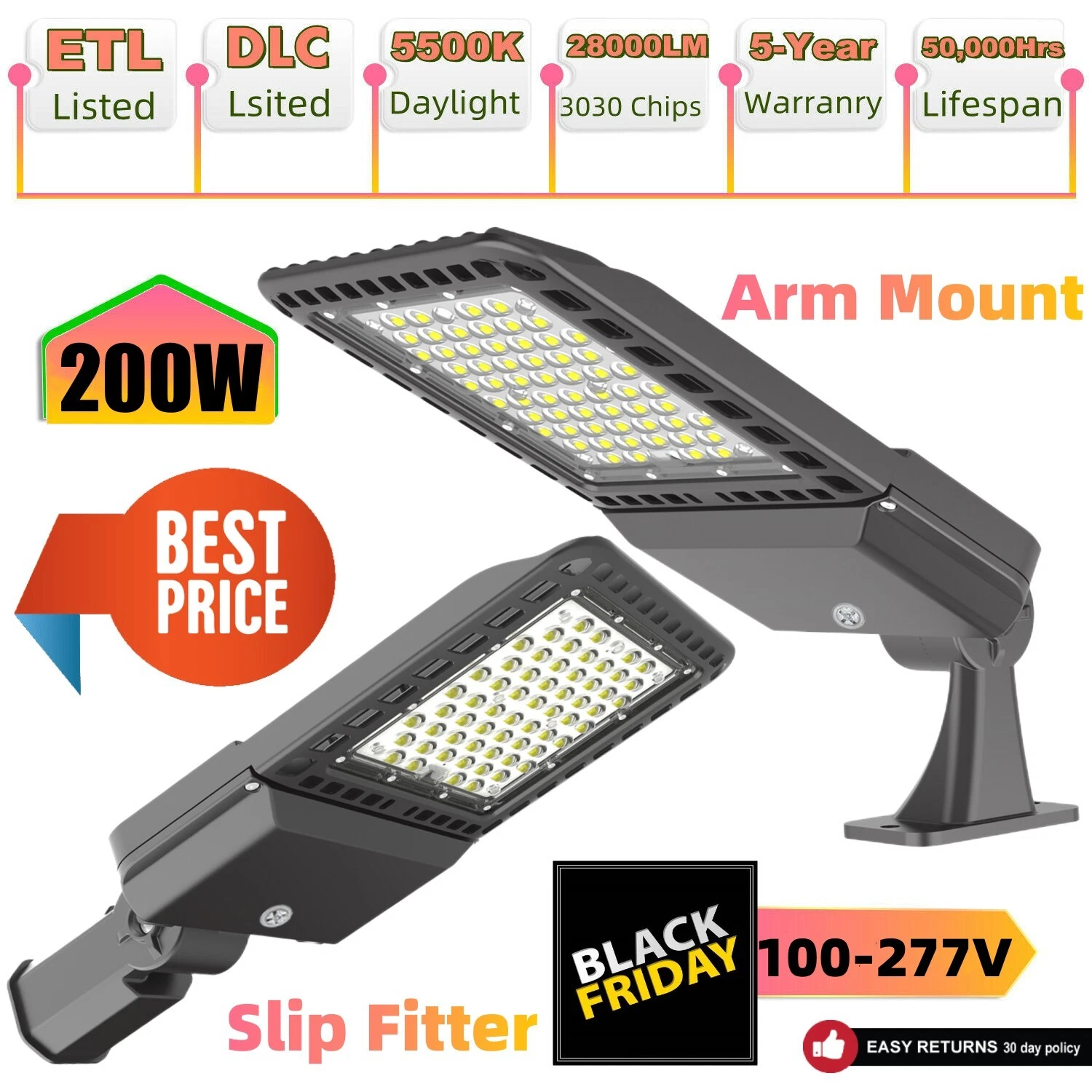 LED Road Street Flood Lighting 200/300W Outdoor Garden Security Lamp US Shipping