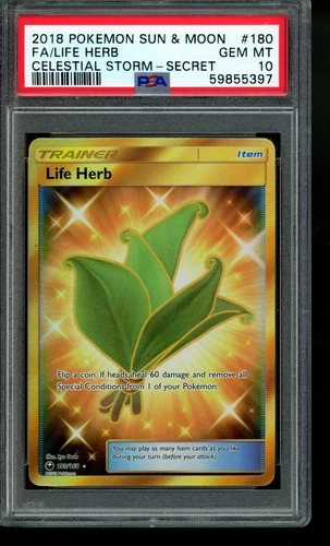 2018 Pokémon Sun & Moon Celestial Storm Life Herb Full Art Secret 180/168 PSA 10