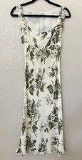 New Reformation Leni Midi Dress Floral Frilly Square Neck In Sage Brush Sz XS