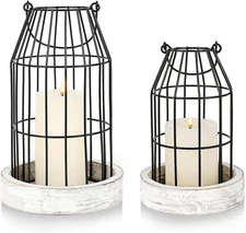 Rustic Wire Metal Cloche Set of 2 Candle Lantern Decorative Indoor Outdoor Vinta