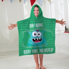 Kids Personalised Hooded Towel Poncho Bath Time Monster Childrens Bathrobe Swim
