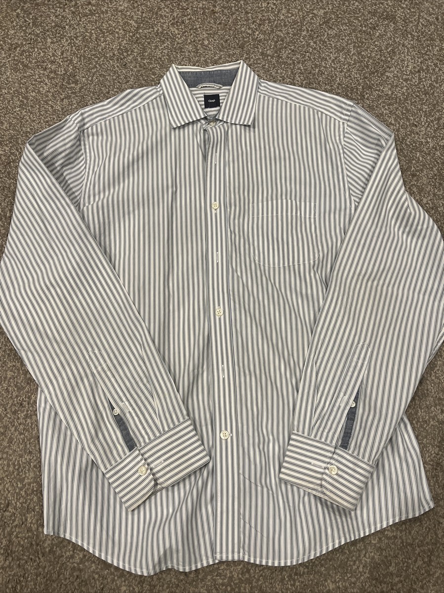 Gap Mens Long Sleeve 100% Cotton Striped Button Down Dress Shirt Size L Gap Mens Long Sleeve 100% Cotton Striped Button Down Dress Shirt Size L
