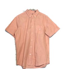 Chaps Mens Oxford Button Up Dress Shirt Pink Short Sleeves Pocket 100% Cotton L