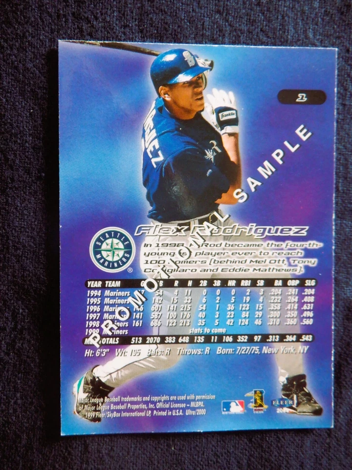 Alex Rodriguez Fleer Ultra Sample / Promo card 1, 2000 MLB, Mariners - Image 2 of 2