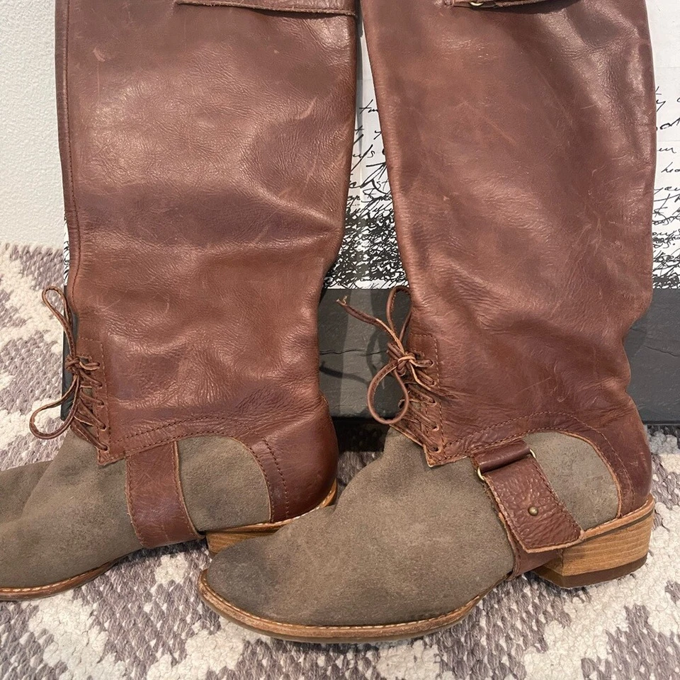 Kensie Leather Prairie Knee High Stirrip Boots with Suede Front Feature. - Image 2 of 4