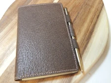 Vintage GUCCI Brown leather Pocket Address / Note BOOK Notepad Mini w Pen ITALY