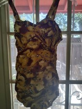 Vintage 40'sCotton Hawaiian Bathing Suit, Yellow, Shells, Star Fish Motif Sz Med