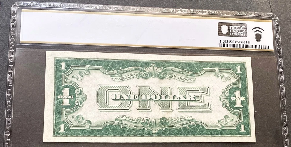 ***RARE*** $1 1928 "FUNNYBACK" SILVER CERTIFICATE  MISSING OVERPRINT  PCGS MS63 - Image 2 of 2