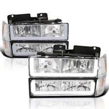 Chrome LED Bar Headlights Bumper Corner Lights 94-98 GMC C/K Suburban Sierra Set