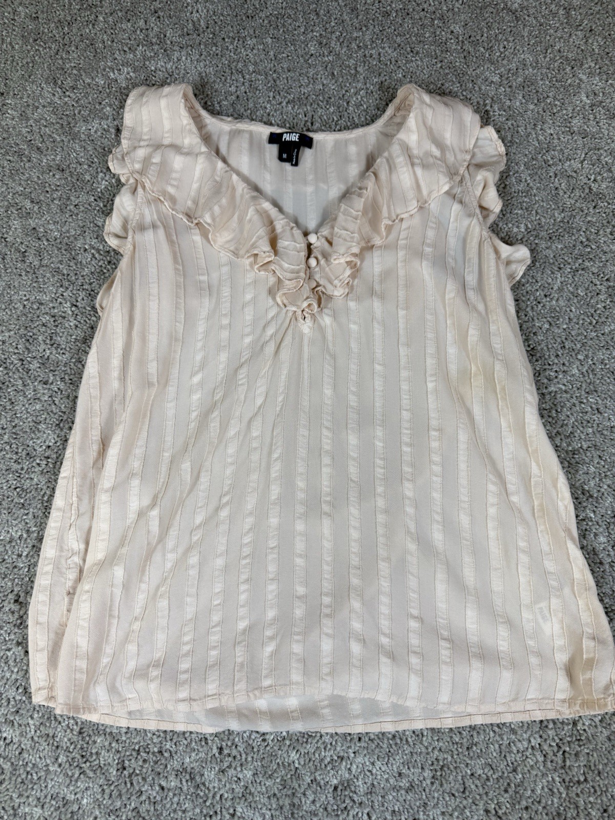 Paige Womens Farfalla V-Neck Ruffle Sleeveless Blouse Cream Tan Size Medium