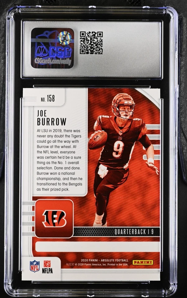 JOE BURROW ROOKIE CARD 2020 PANINI ABSOLUTE BASE BENGALS RC #158 GEM MINT 10 - Image 2 of 2