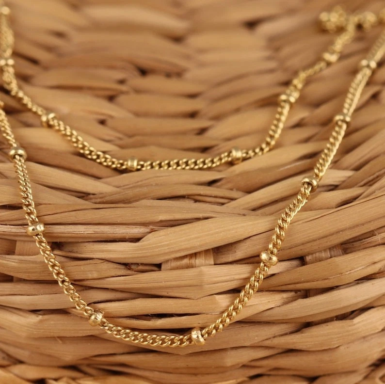 Collar unisex de cadena maciza de oro amarillo de 18k con broche de garra de langosta regalo Foto 3 de 4