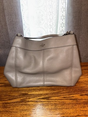 Coach Gray Pebbled Shoulder Bag, Detachable Crossbody Strap, Medium