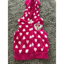 Disney Minnie Mouse Pink Heart Fleece Hooded Vest with Ears Girls Kids