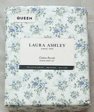 Rare Leanna Purple Comfy Crisp Cool Cotton Percale QUEEN Sheet Set Laura Ashley
