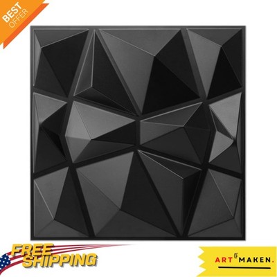 Versatile 3D Diamond Design Wall Panels - Matte Black, Perfect for Home & Office