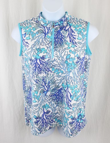 Tail Women's Aqua Blue White Print 1/4 Zip Sleeveless Athletic Golf Top XXL