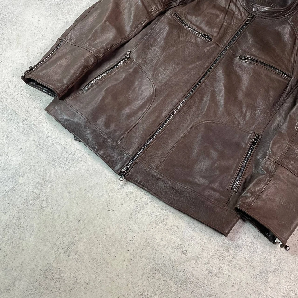 Werner Christ Brown Biker Leather Jacket - Image 4 of 4