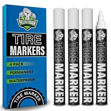 White Tire Paint Marker For Car Tire Lettering - 4 Pack - Permanent Tire Paint
