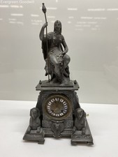 French Gilt Metal Egyptian Revival Mantle Clock with Sphinxes Untested