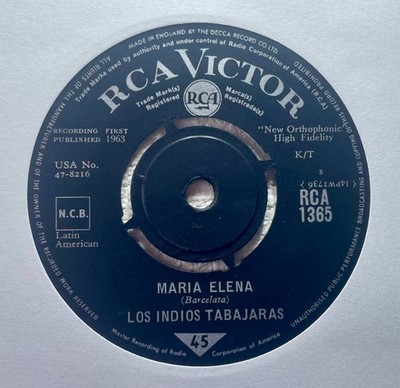 LOS INDIOS TABAJARAS ~ MARIA ELENA / JUNGLE DREAM ~ 1963 UK VINYL 7'' SINGLE