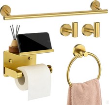 5-Pieces Wall Mount Bathroom Hardware Set,22in Brushed Gold Towel Bar Set