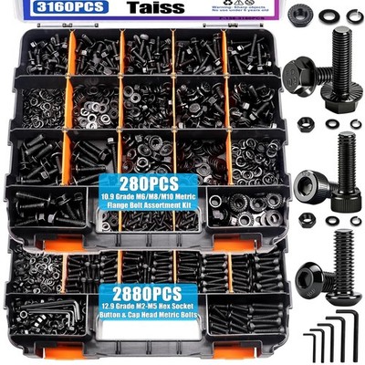 3160PCS Metric Flange Bolt & Nut Assortment Kit, M2-M10, Hex Socket & Cap Head,