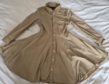 Polo Ralph Lauren Girls Beige Solid Twill Collared Shirt Dress 6X Button Front