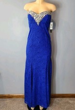 Vintage Prom Dress Formal Gown Sz S Blue Lace Y2K New Sweetheart Beaded